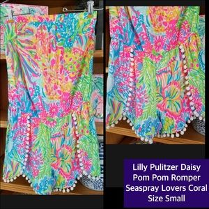 Lily Pulitzer Daisy Pom Pom Romper Seaspray Lovers Coral